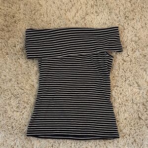 LOFT Navy and White Striped Off-Shoulder top, size medium